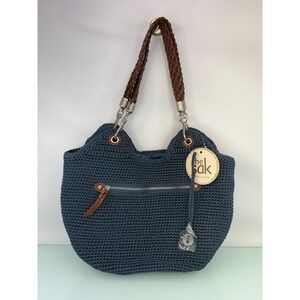 The Sak Indio Crochet Hobo Blue Handbag Braided Strap Boho Casual NWT Slouchy